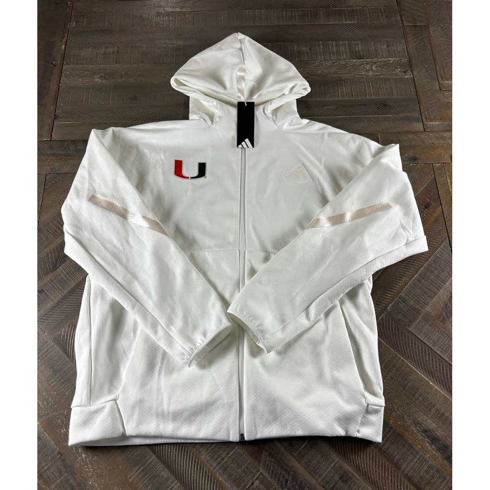 Adidas Miami Hurricanes ZNE Full Zip Hoodie White KR0014 Mens XL NEW